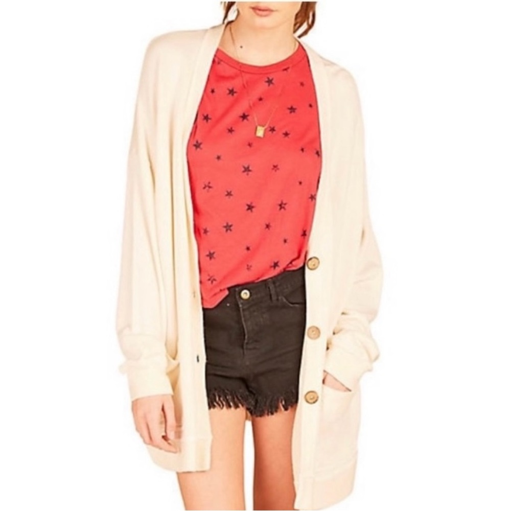 NWT Vintage Havana Loopy Terry Cardigan, Cream, MEDIUM